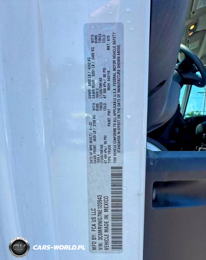 2022 Ram Promaster 3500 3500 Standard VIN:3C6MRVWG7NE120943 - 10