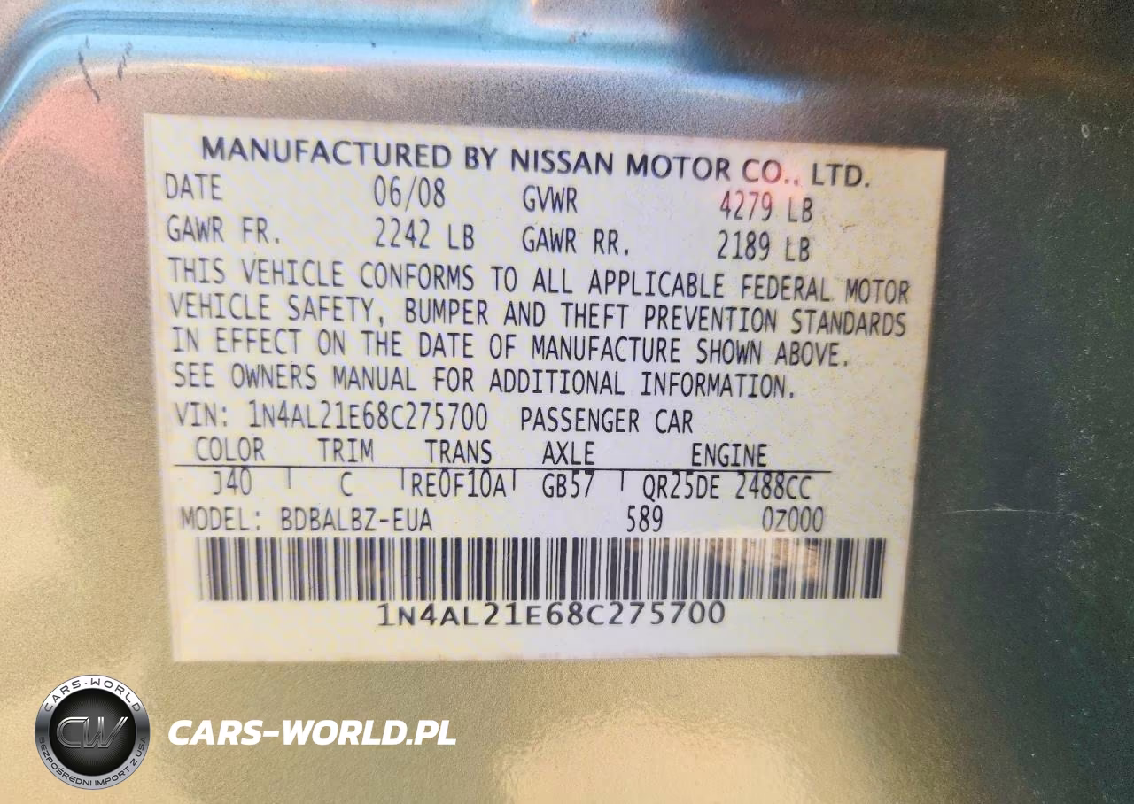2008 Nissan Altima 2.5 VIN:1N4AL21E68C275700 - 13
