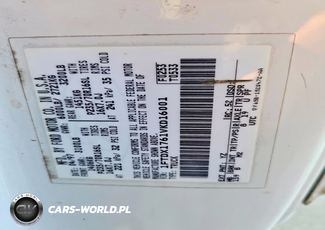 1997 Ford F150 VIN:1FTDX1761VKD16001 - 13