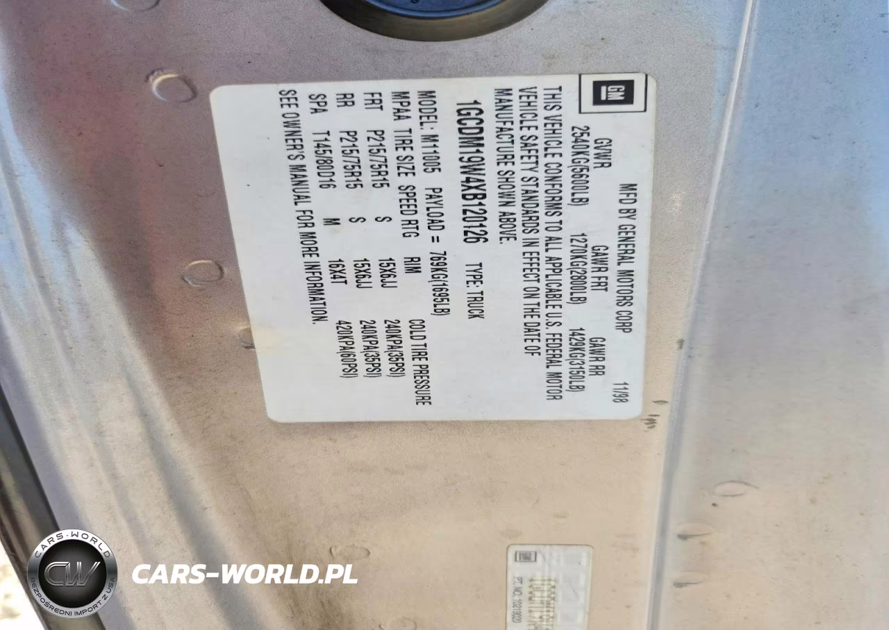 1999 Chevrolet Astro VIN:1GCDM19W4XB120126 - 13