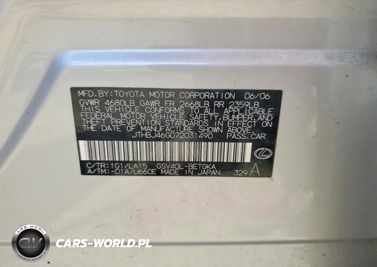 2007 Lexus Es 350 VIN:JTHBJ46G072031490 - 12