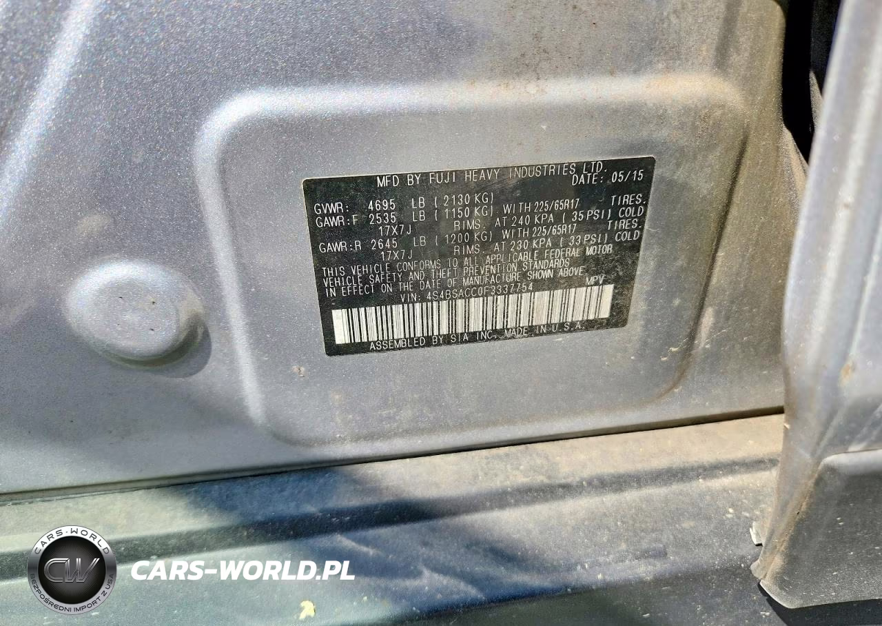 2015 Subaru Outback 2.5I Premium VIN:4S4BSACC0F3337754 - 13