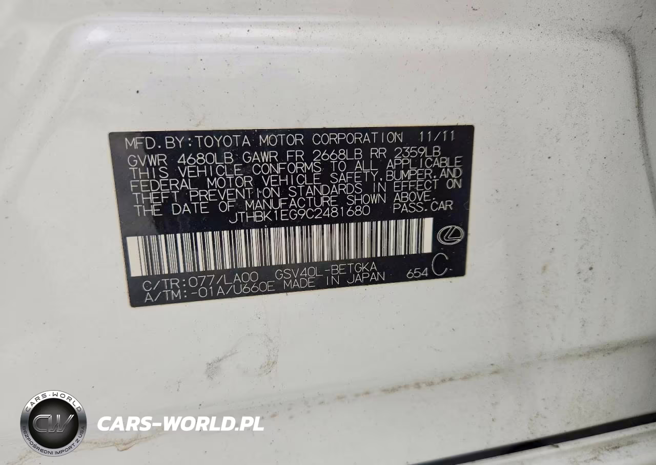 2012 Lexus Es 350 VIN:JTHBK1EG9C2481680 - 12