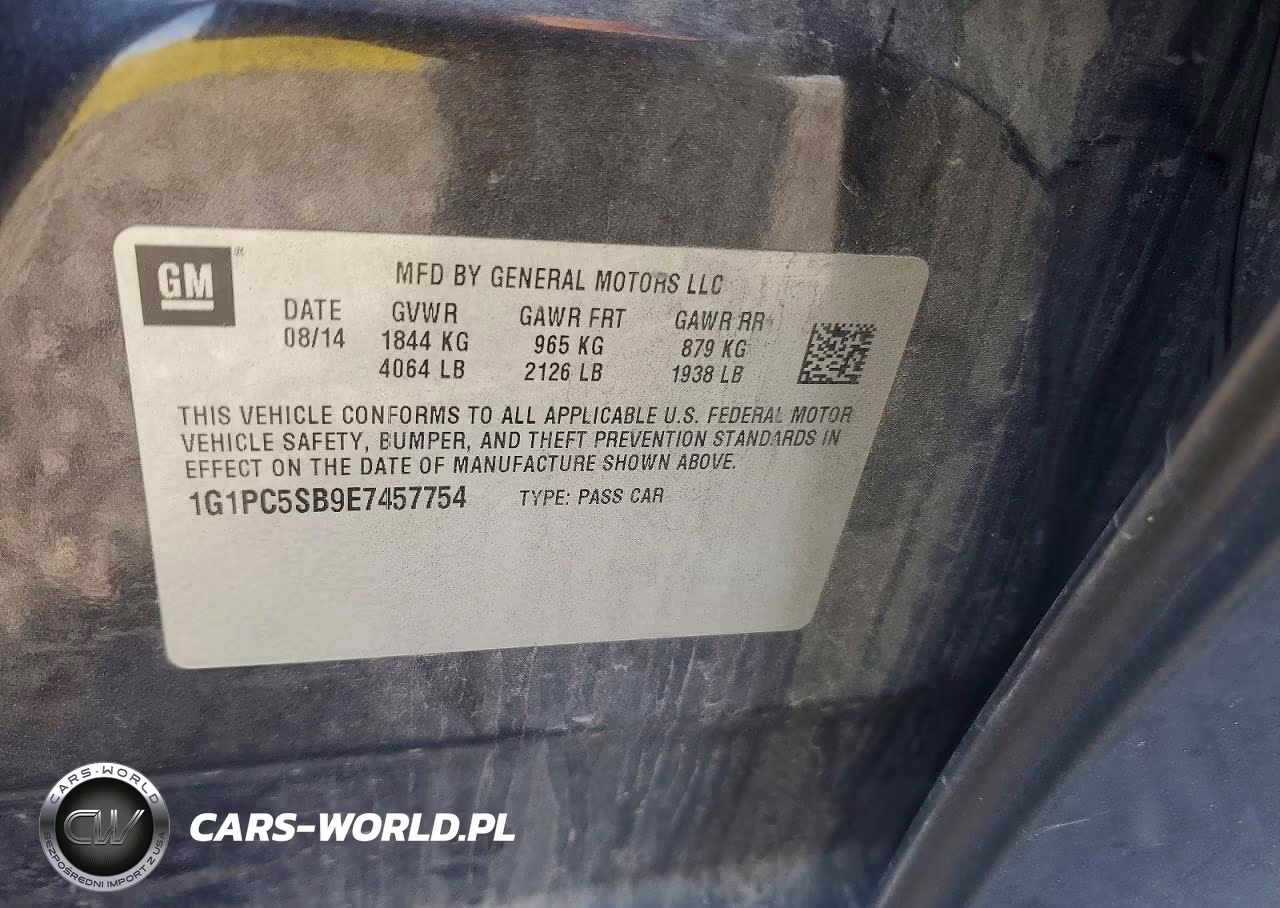2014 Chevrolet Cruze Lt VIN:1G1PC5SB9E7457754 - 12