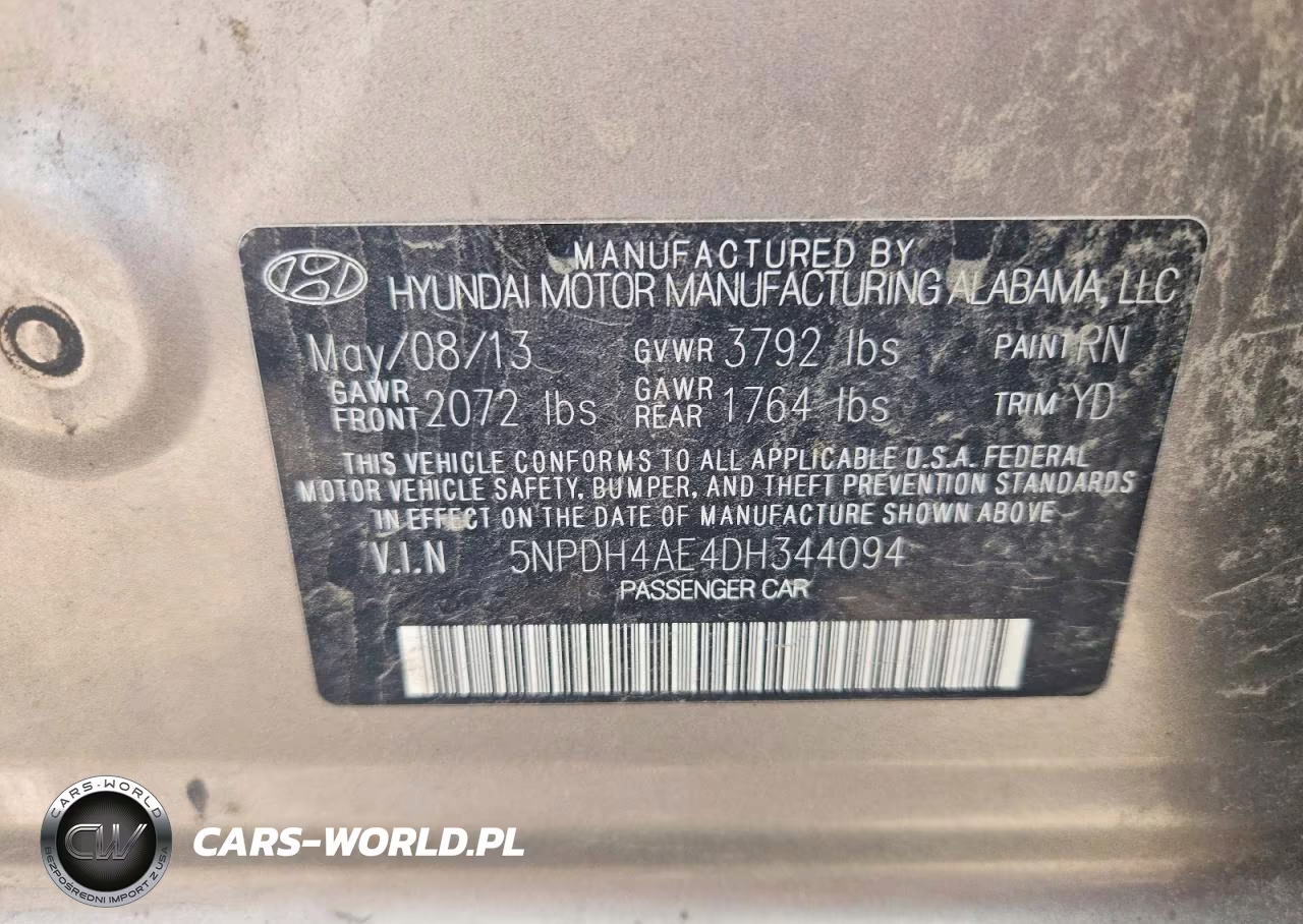 2013 Hyundai Elantra Gls VIN:5NPDH4AE4DH344094 - 13