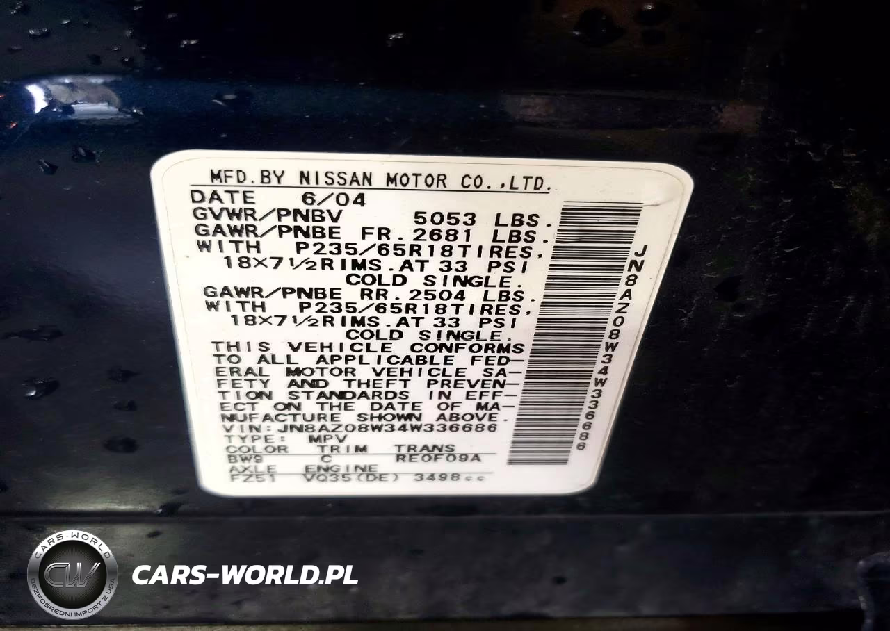 2004 Nissan Murano Sl VIN:JN8AZ08W34W336686 - 13