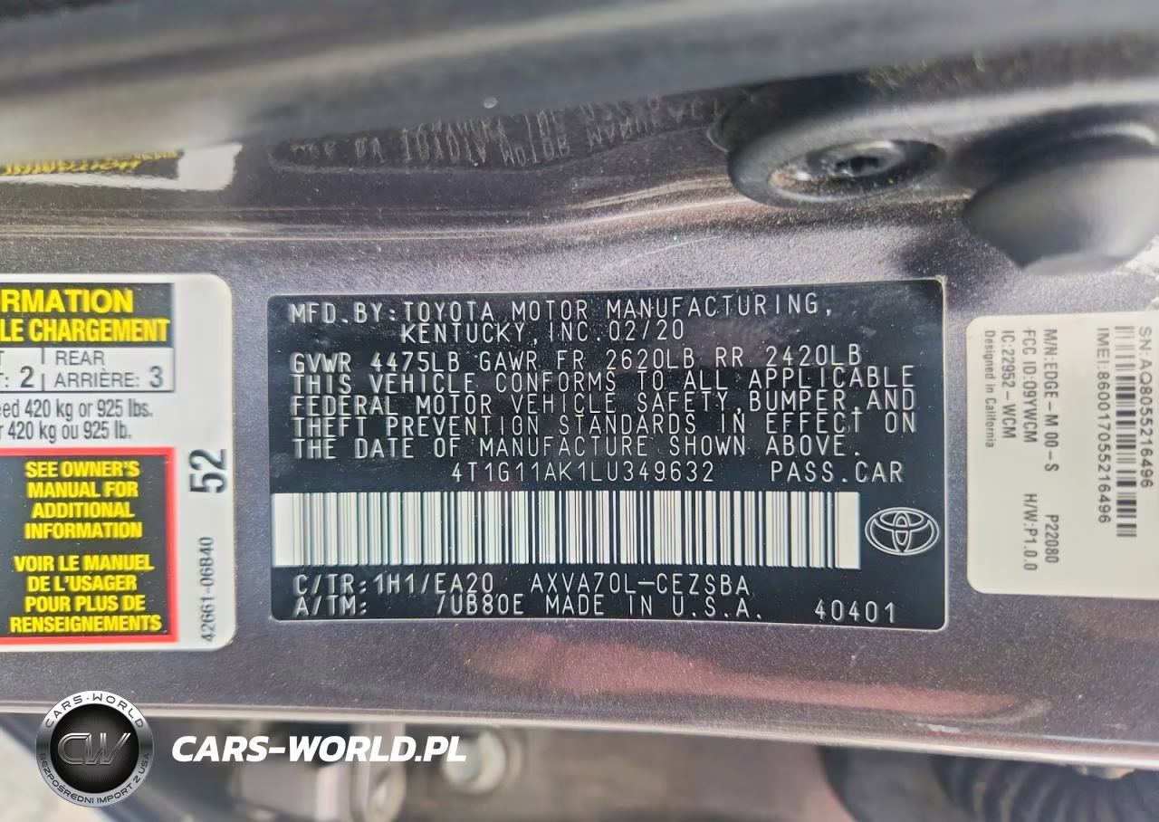 2020 Toyota Camry Se VIN:4T1G11AK1LU349632 - 12