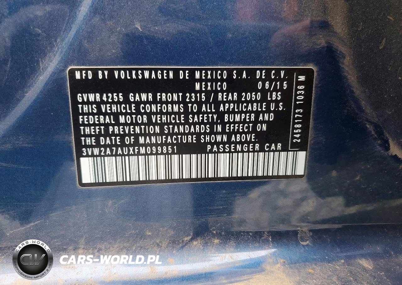 2015 Volkswagen Golf Tdi VIN:3VW2A7AUXFM099851 - 12