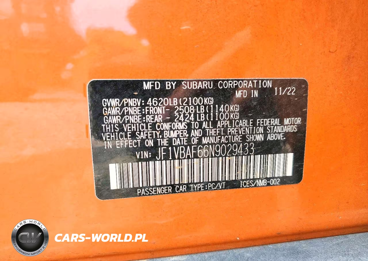 2022 Subaru Wrx Premium VIN:JF1VBAF66N9029433 - 12