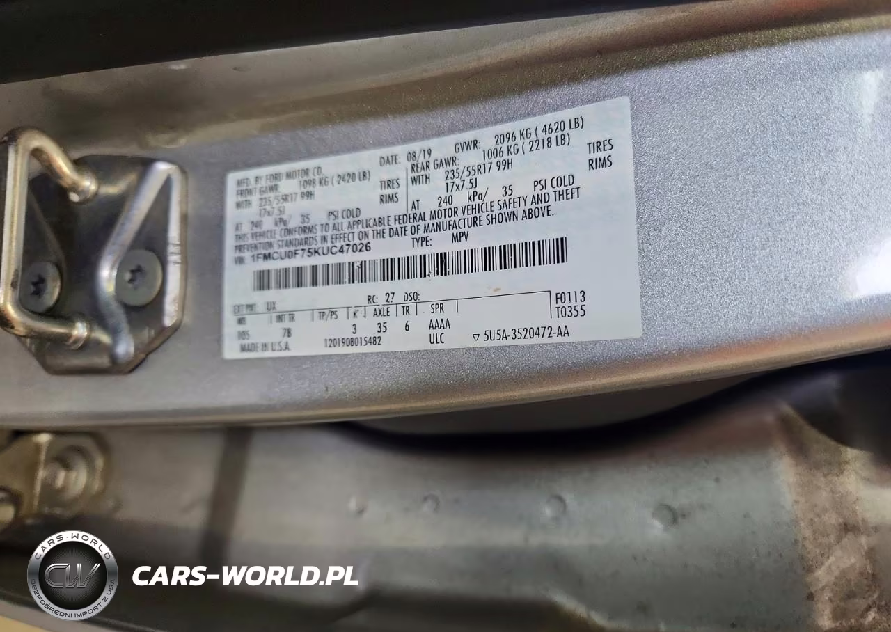 2019 Ford Escape S VIN:1FMCU0F75KUC47026 - 13