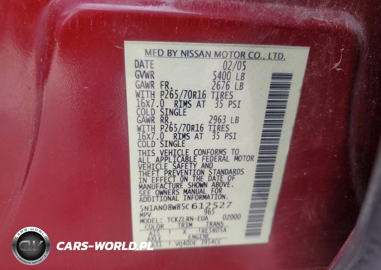 2005 Nissan Xterra S VIN:5N1AN08W85C612527 - 13