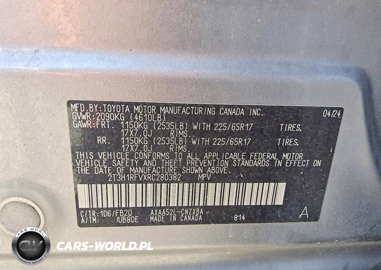 2024 Toyota Rav4 Le VIN:2T3H1RFVXRC280382 - 12