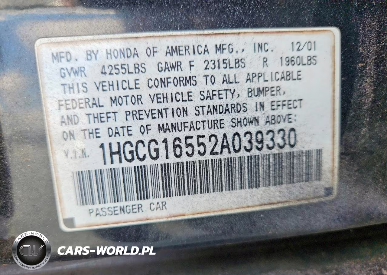 2002 Honda Accord Ex VIN:1HGCG16552A039330 - 12