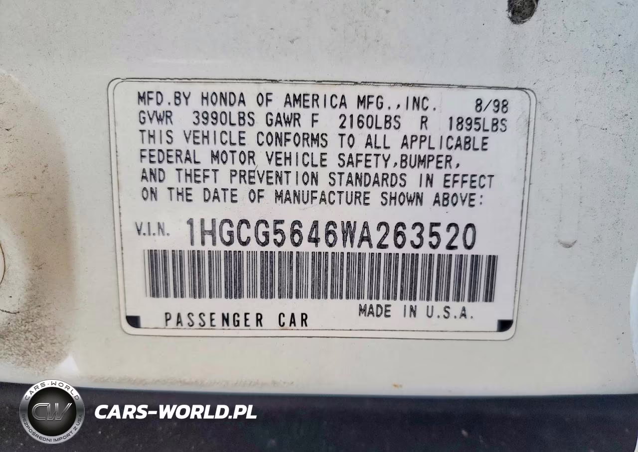 1998 Honda Accord Lx VIN:1HGCG5646WA263520 - 13