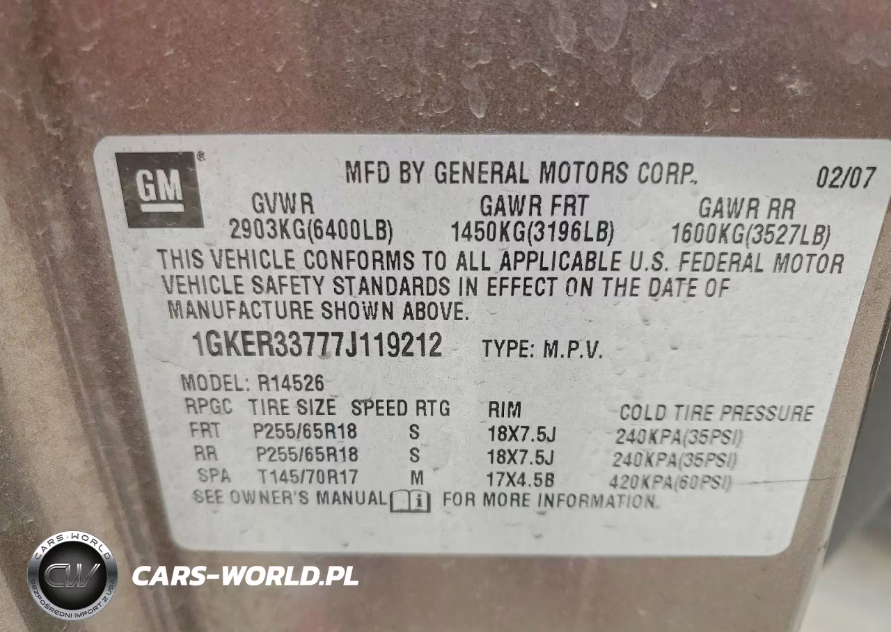 2007 GMC Acadia Slt-2 VIN:1GKER33777J119212 - 13