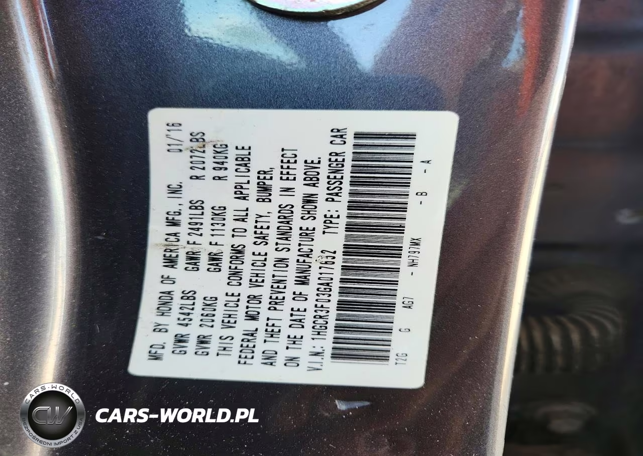 2016 Honda Accord Exl VIN:1HGCR3F03GA017652 - 12