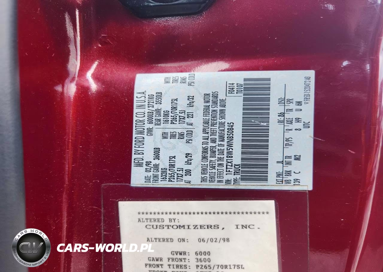 1998 Ford F150 VIN:1FTZX18W5WNB50845 - 13