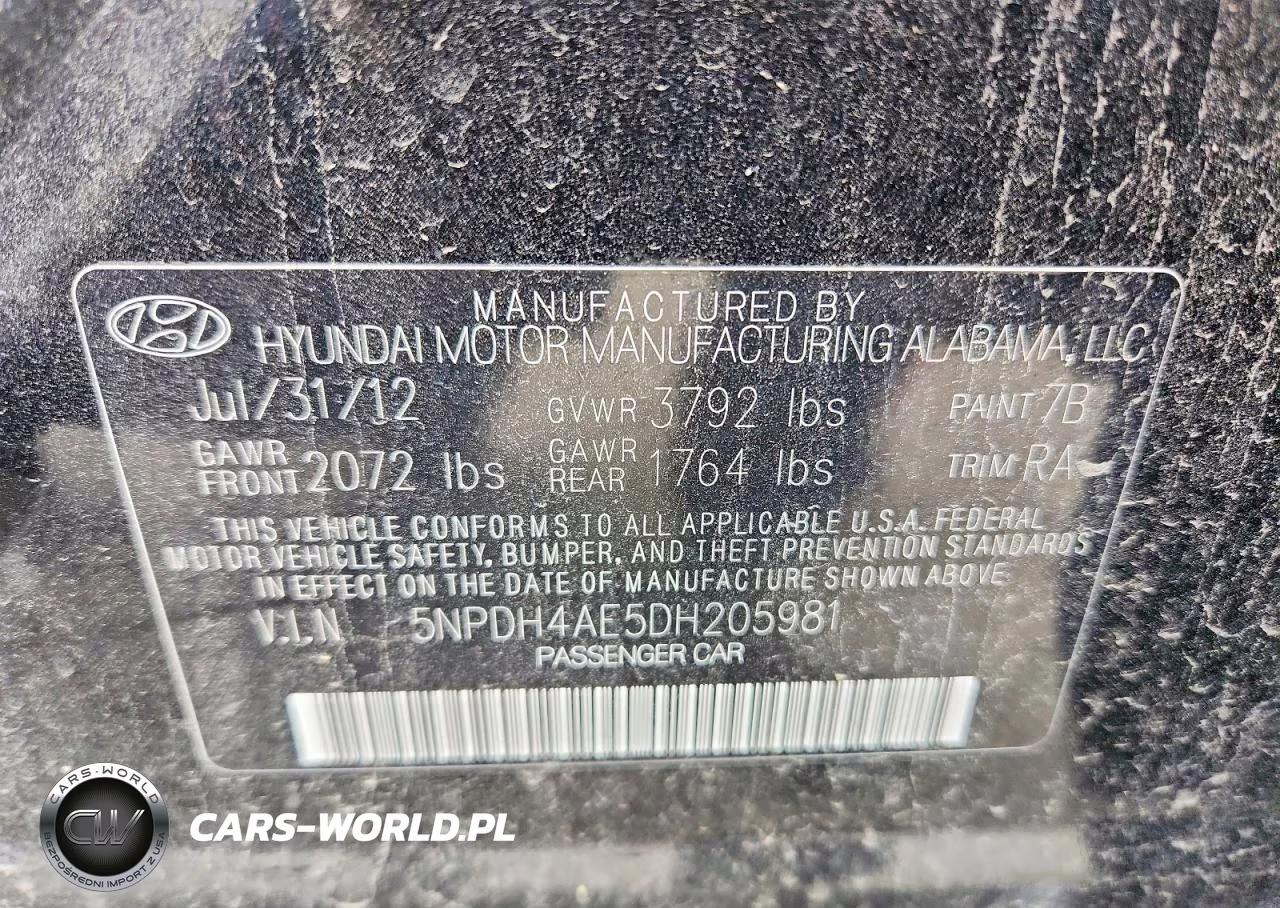 2013 Hyundai Elantra Limited VIN:5NPDH4AE5DH205981 - 12