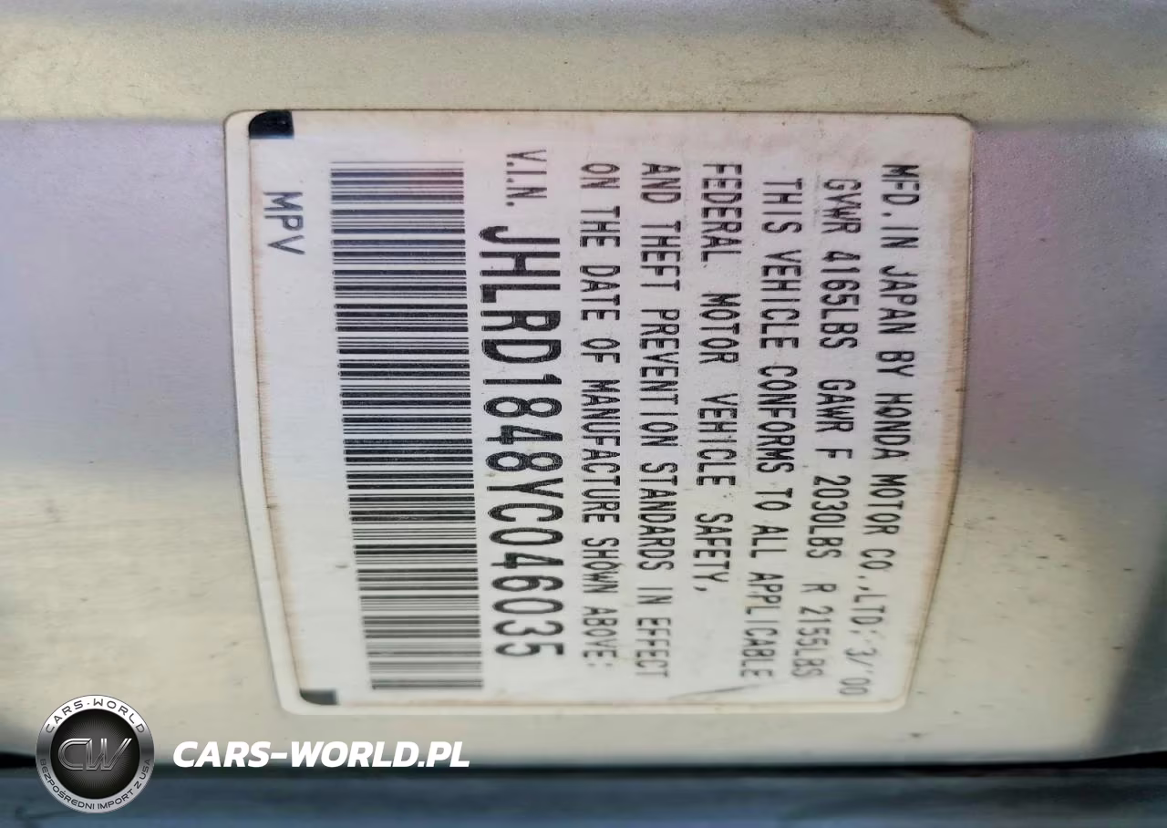 2000 Honda Cr-V Lx VIN:JHLRD1848YC046035 - 13