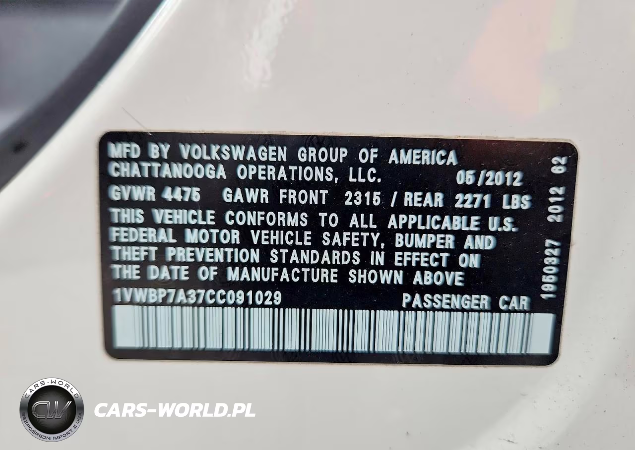2012 Volkswagen Passat Se VIN:1VWBP7A37CC091029 - 12