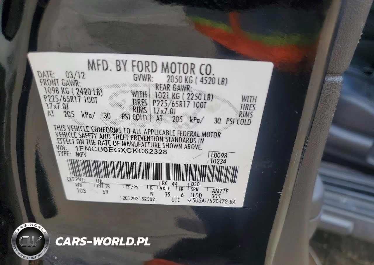 2012 Ford Escape Limited VIN:1FMCU0EGXCKC62328 - 12