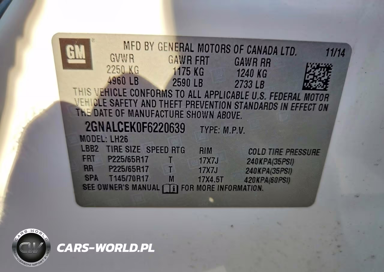 2015 Chevrolet Equinox Lt VIN:2GNALCEK0F6220639 - 13