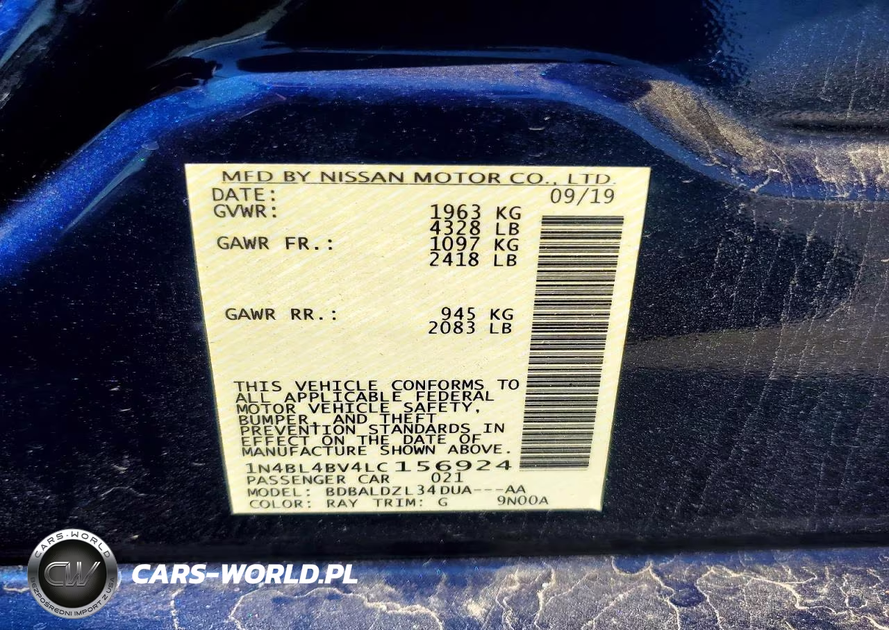 2020 Nissan Altima S VIN:1N4BL4BV4LC156924 - 12