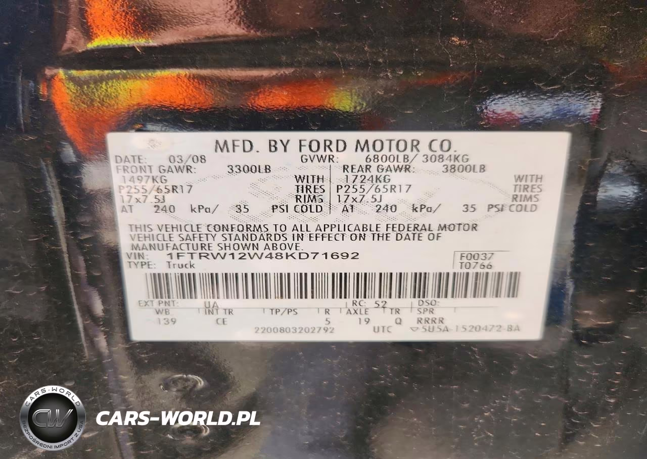 2008 Ford F150 Supercrew VIN:1FTRW12W48KD71692 - 12
