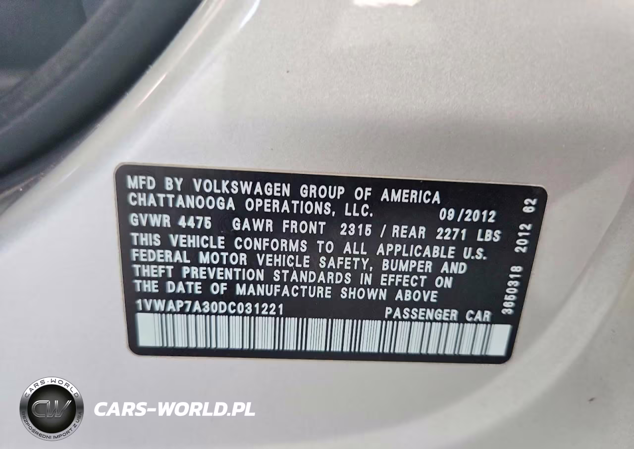 2013 Volkswagen Passat S VIN:1VWAP7A30DC031221 - 12