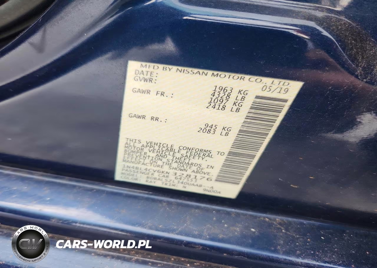 2019 Nissan Altima Sr VIN:1N4BL4CV6KN328176 - 12