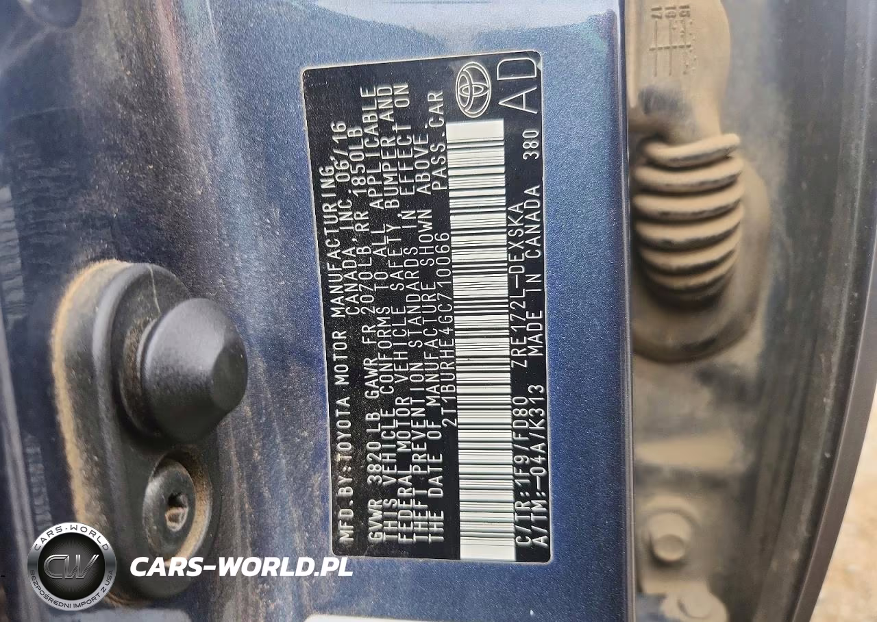 2016 Toyota Corolla S Plus VIN:2T1BURHE4GC710066 - 12