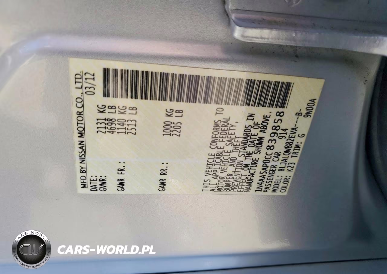 2012 Nissan Maxima 3.5 S VIN:1N4AA5AP0CC839858 - 12