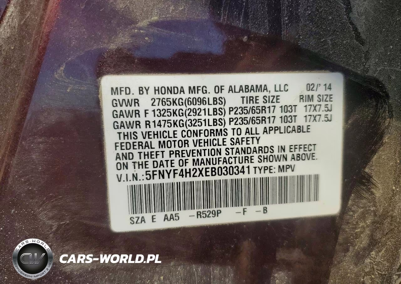 2014 Honda Pilot Lx VIN:5FNYF4H2XEB030341 - 13