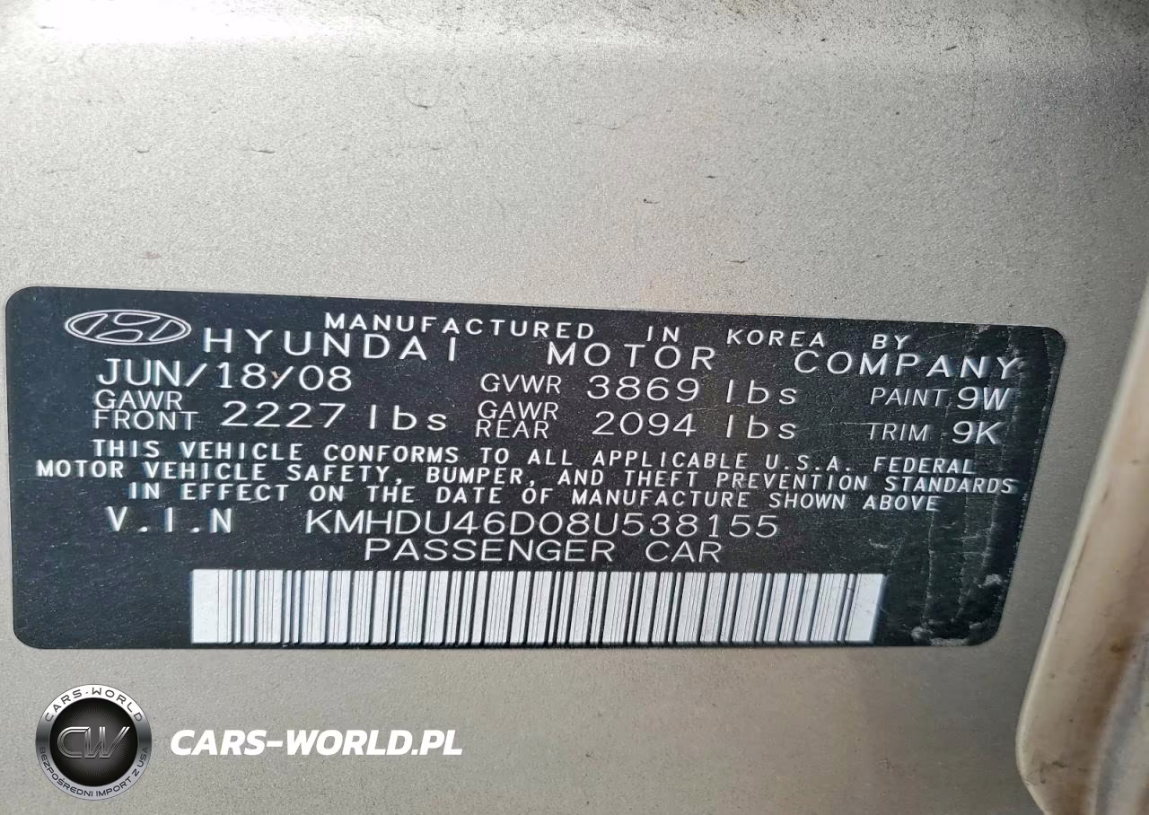 2008 Hyundai Elantra Gls VIN:KMHDU46D08U538155 - 12