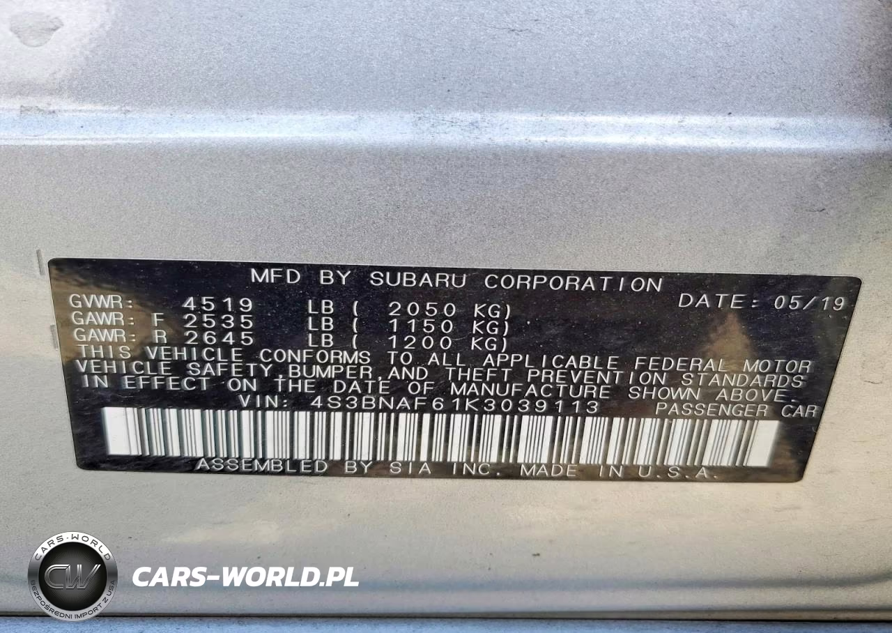 2019 Subaru Legacy 2.5I Premium VIN:4S3BNAF61K3039113 - 12