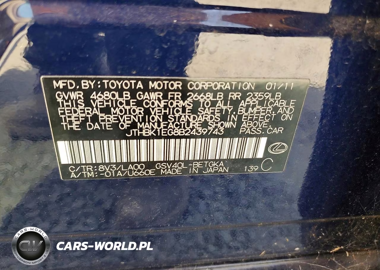 2011 Lexus Es 350 VIN:JTHBK1EG8B2439743 - 12