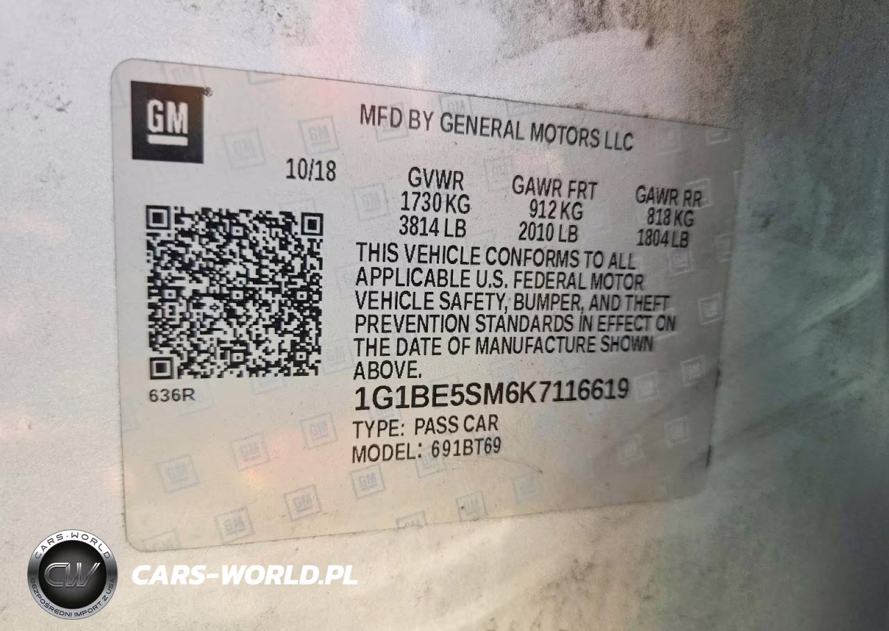 2019 Chevrolet Cruze Lt VIN:1G1BE5SM6K7116619 - 12