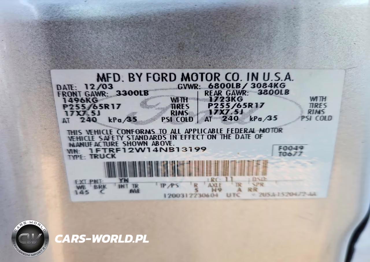 2004 Ford F150 VIN:1FTRF12W14NB13199 - 12