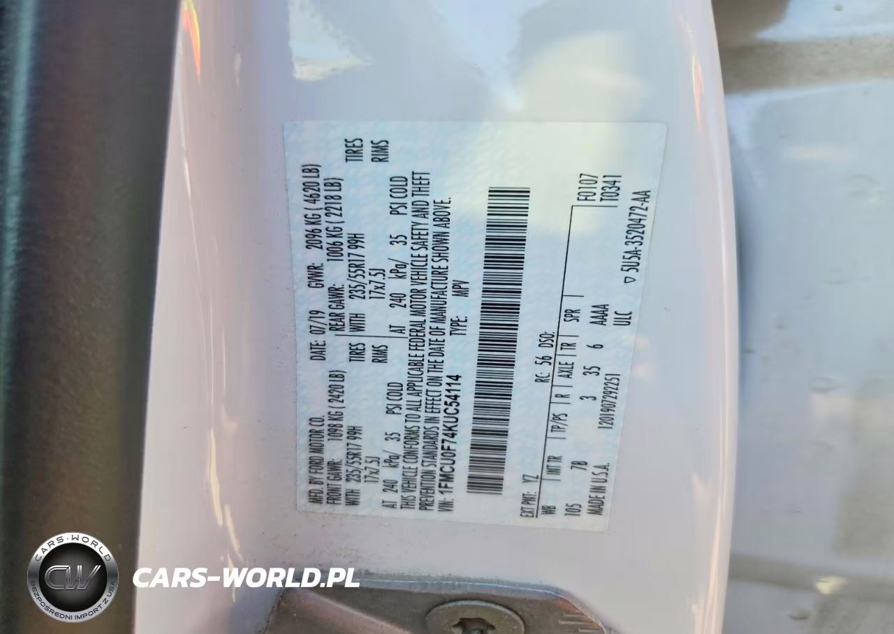 2019 Ford Escape S VIN:1FMCU0F74KUC54114 - 12