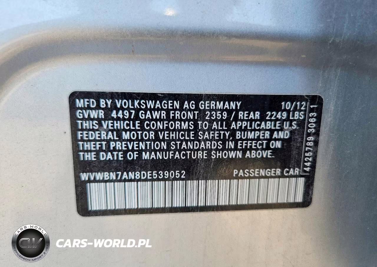 2013 Volkswagen Cc Sport VIN:WVWBN7AN8DE539052 - 12