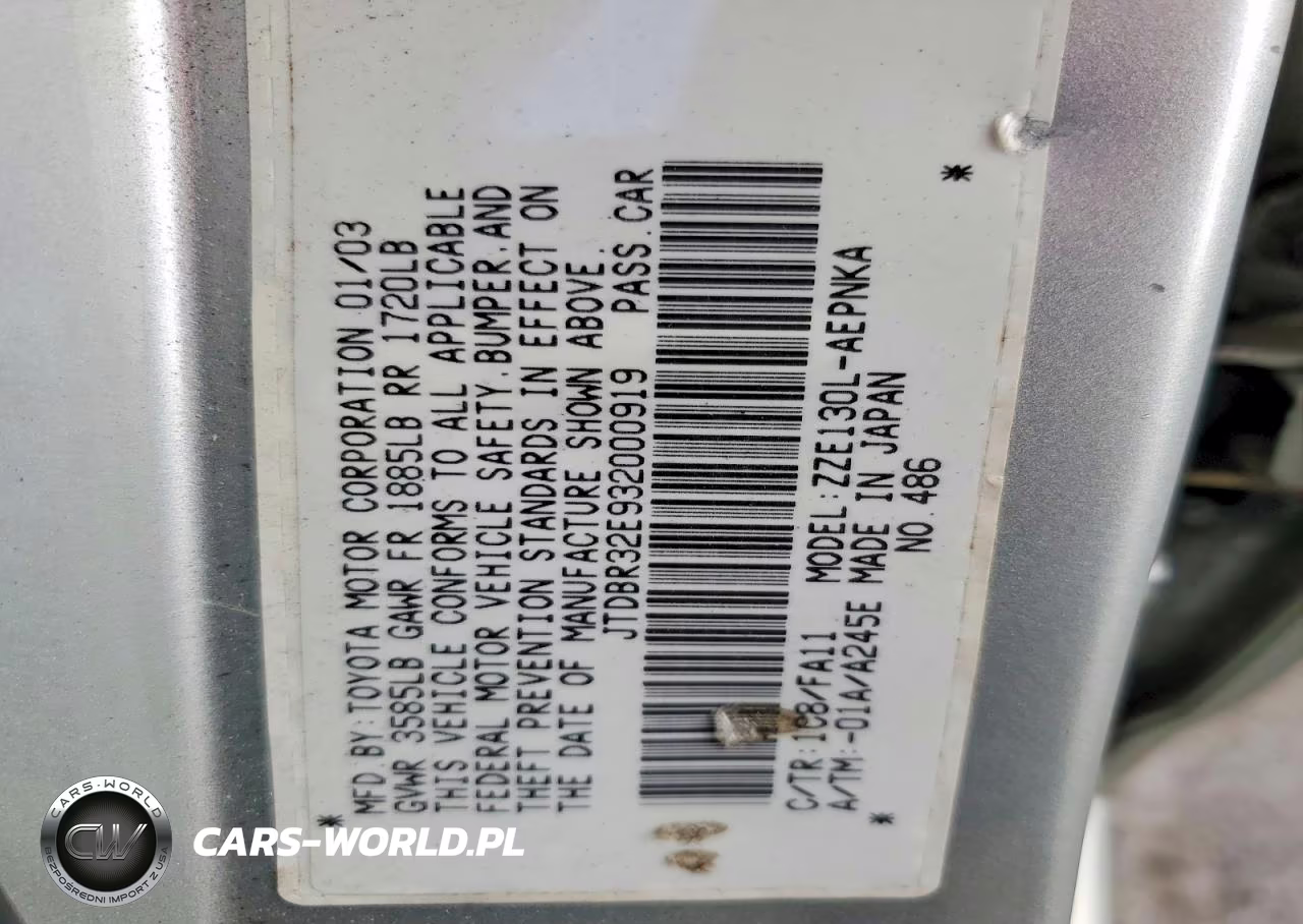 2003 Toyota Corolla Le VIN:JTDBR32E932000919 - 12