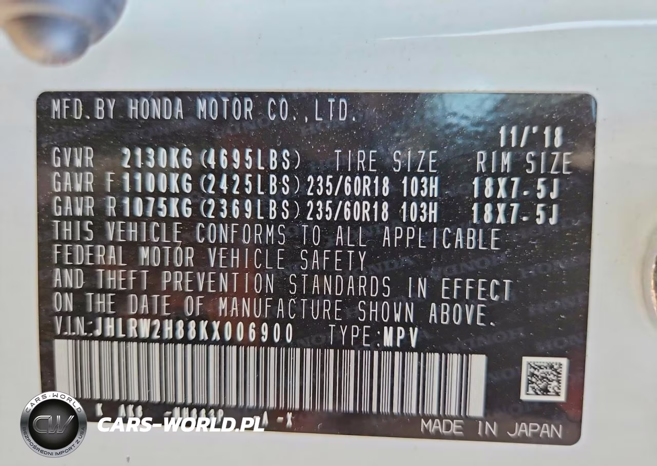 2019 Honda Cr-V Exl VIN:JHLRW2H88KX006900 - 14