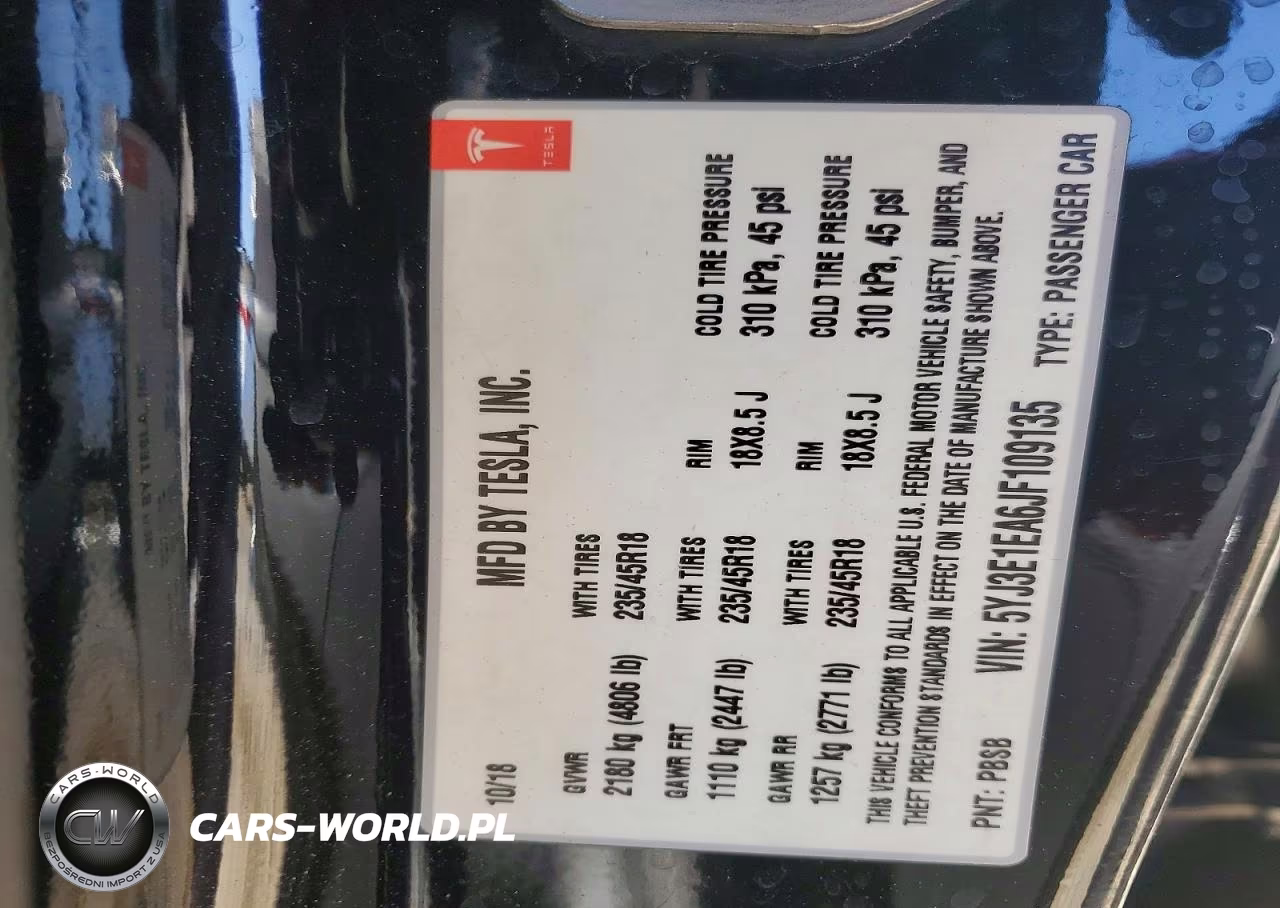 2018 Tesla Model 3 VIN:5YJ3E1EA6JF109135 - 12