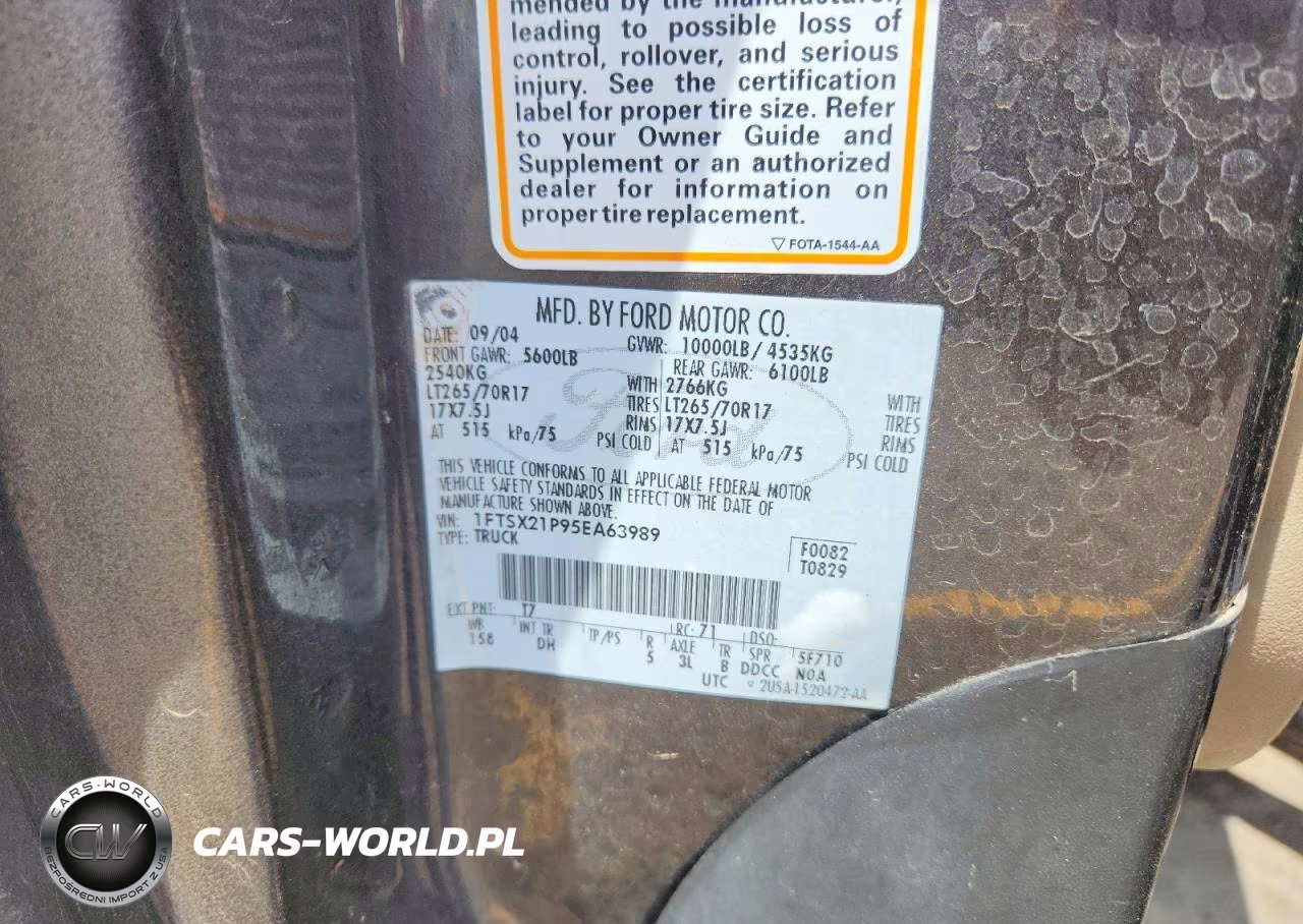 2005 Ford F250 Super Duty VIN:1FTSX21P95EA63989 - 12