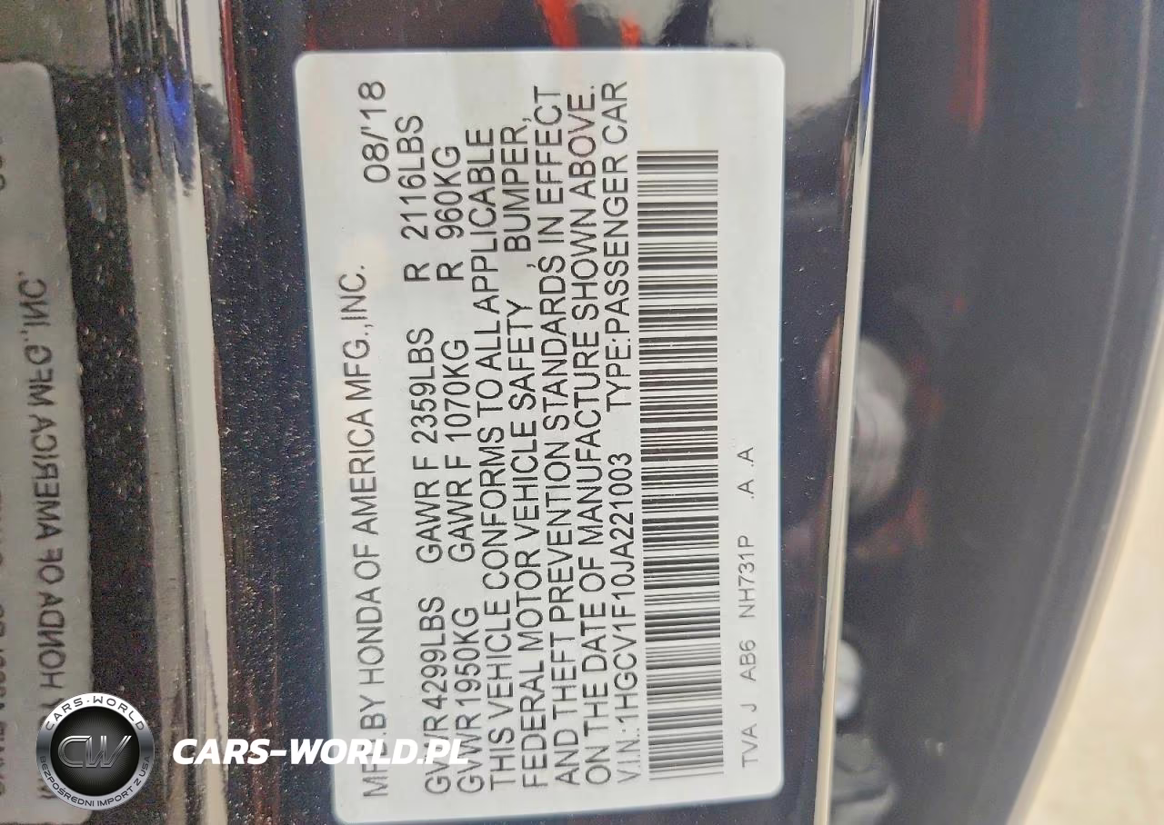 2018 Honda Accord Lx VIN:1HGCV1F10JA221003 - 12