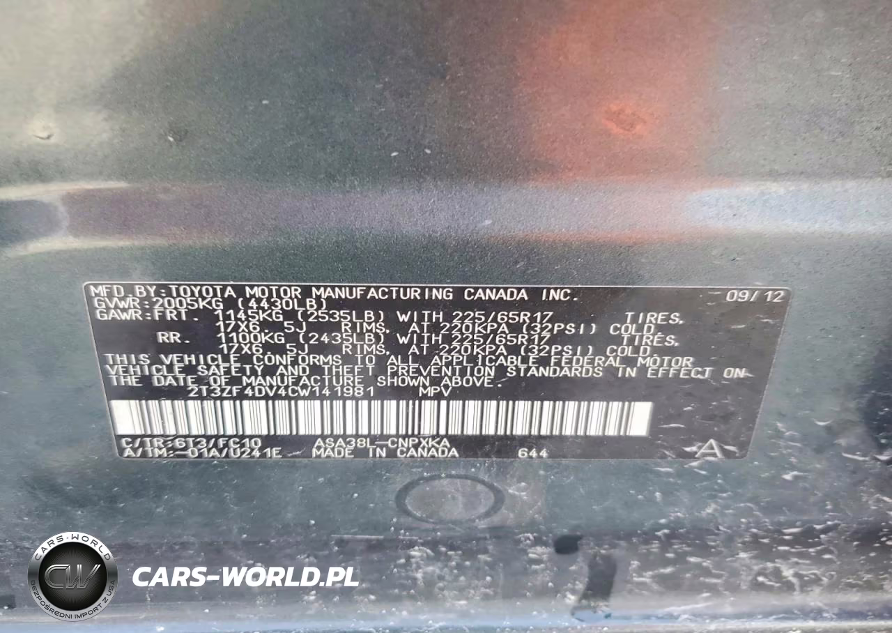 2012 Toyota Rav4 Base VIN:2T3ZF4DV4CW141981 - 13