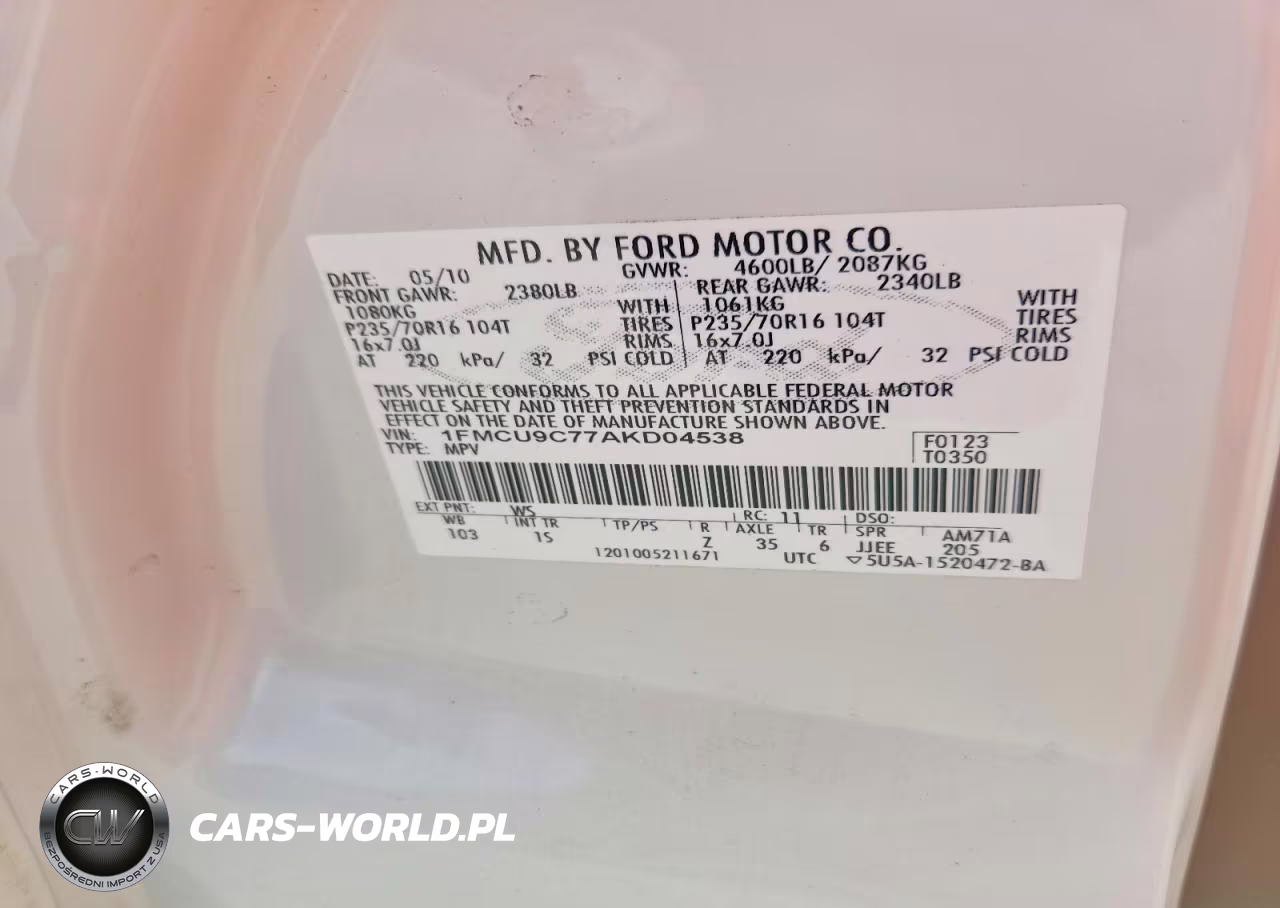 2010 Ford Escape Xls VIN:1FMCU9C77AKD04538 - 13