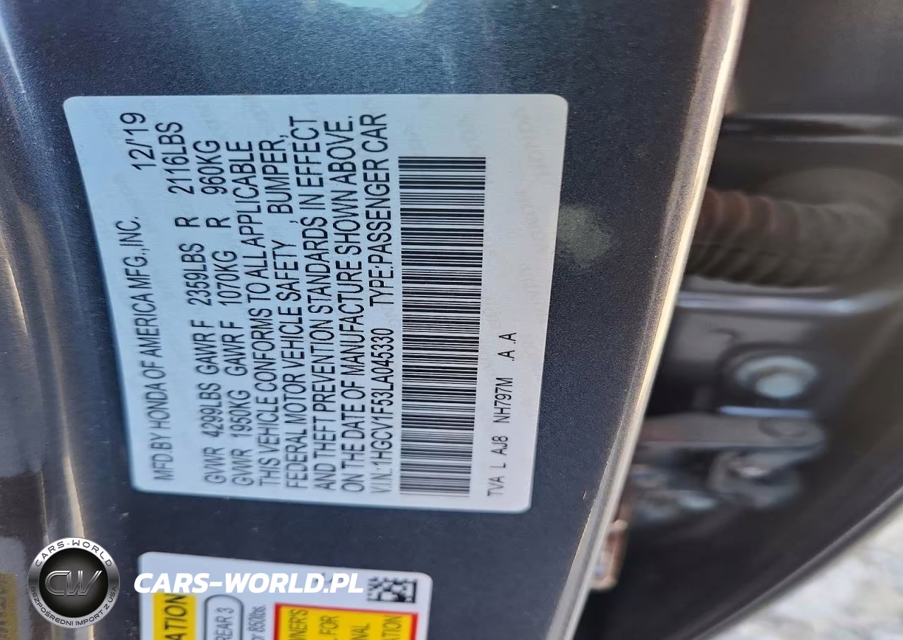 2020 Honda Accord Exl VIN:1HGCV1F53LA045330 - 13