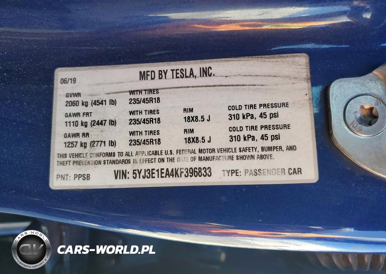 2019 Tesla Model 3 VIN:5YJ3E1EA4KF396833 - 13