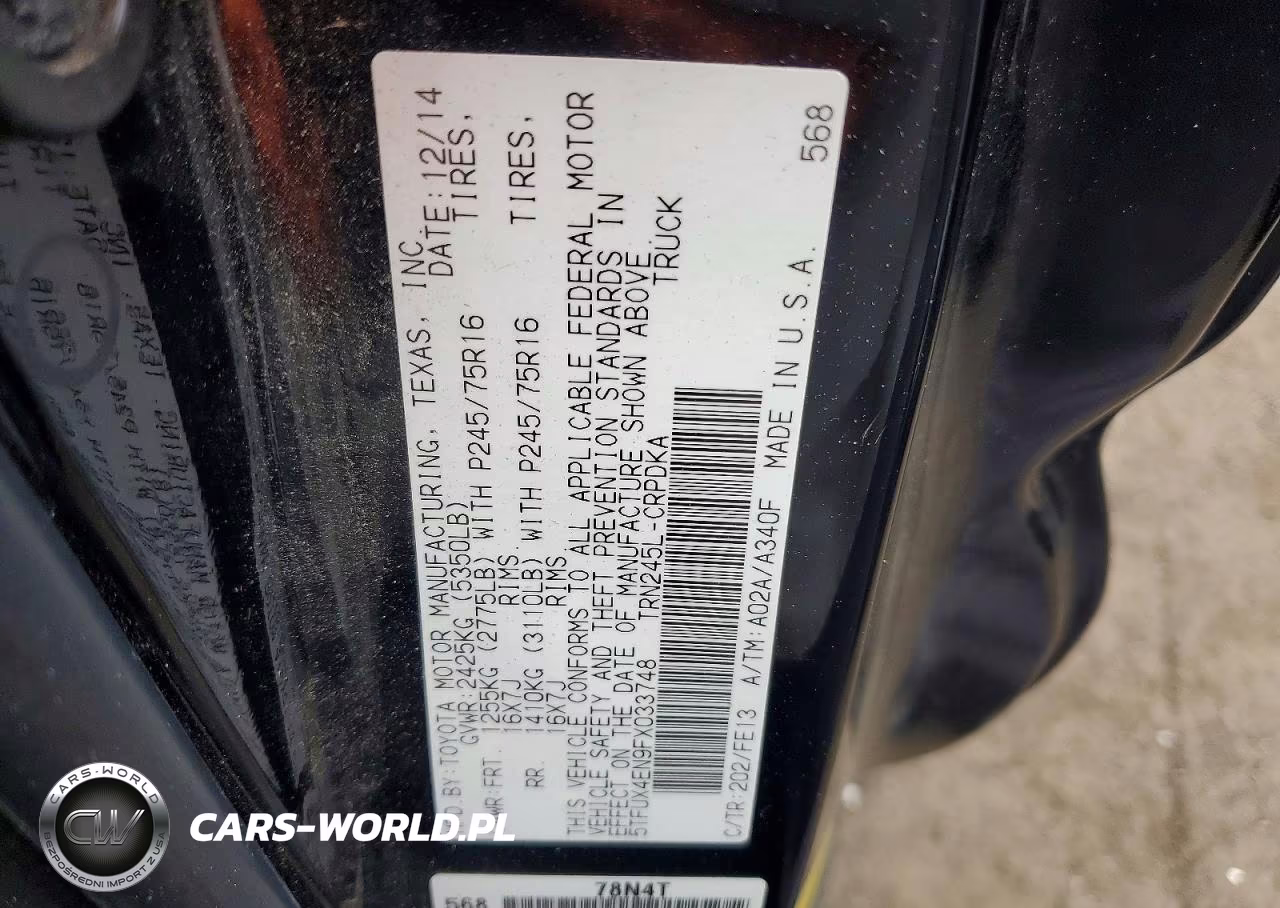 2015 Toyota Tacoma Base VIN:5TFUX4EN9FX033748 - 12